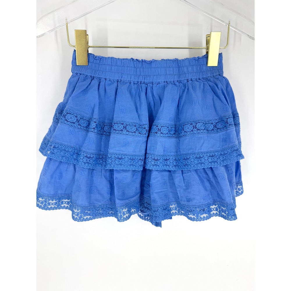 Altar'd State Winslow Blue Tiered Lace Clip Dot Mini Skort XS Boho Cottagecore